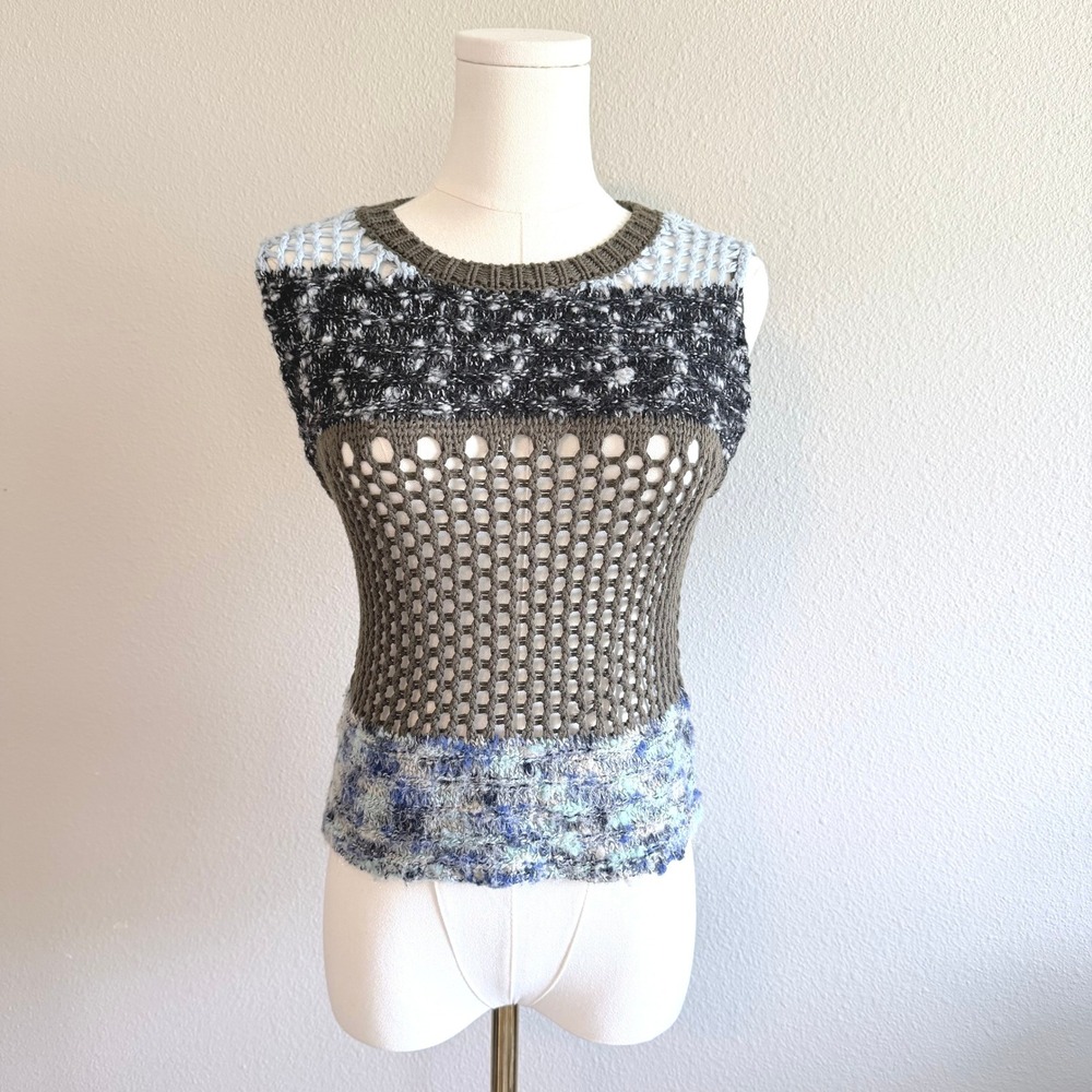 Zara Women Multi Crochet Knit Mesh Sleeveless Top Boho Size Small
